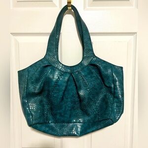 Elegant Teal Crocodile-Embossed Women's Bag
